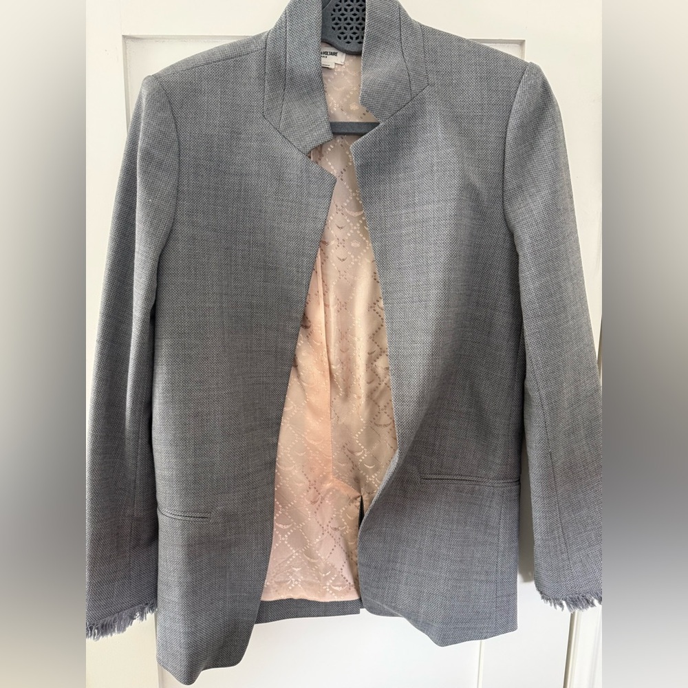 Zadig & Voltaire Gray Blazer with Fringe Detail